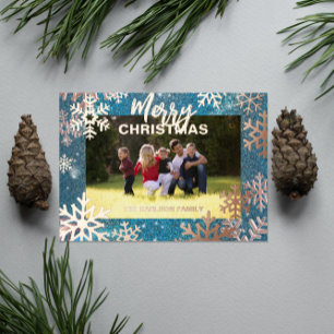Tarjeta Festiva Con Relieve Metalizado Blue Winter Wonderland Merry Christmas Photo