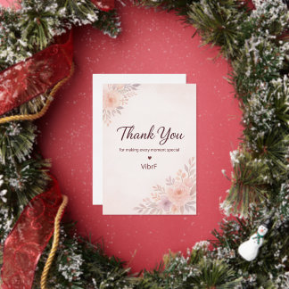 Tarjeta Festiva Con Relieve Metalizado Blush Pink Floral Thank You Card | Modern Elegant 