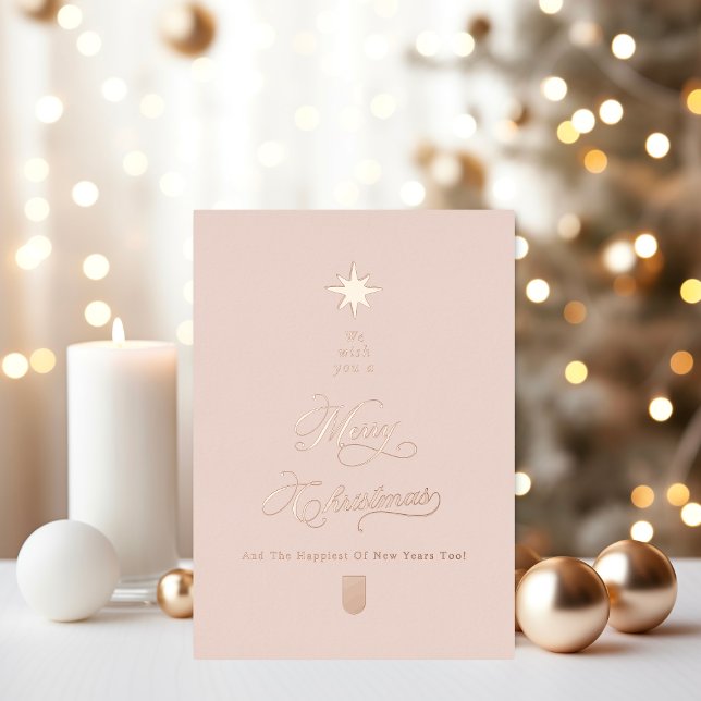 Tarjeta Festiva Con Relieve Metalizado Blush Rose Gold Christmas Card (Subido por el creador)
