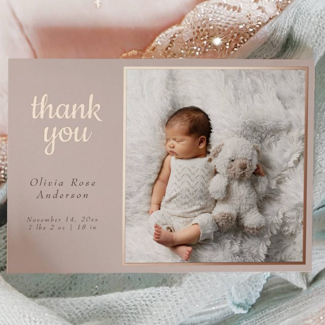 Tarjeta Festiva Con Relieve Metalizado Blush Taupe Rose Gold Foil Birth Announcement  (Subido por el creador)