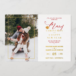 Tarjeta Festiva Con Relieve Metalizado Boda de fotos de Wreath de Feliz Navidad Poinsetti