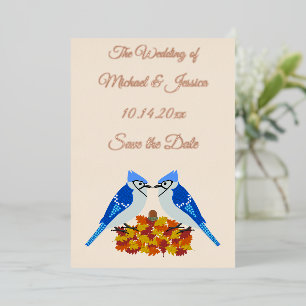 Tarjeta Festiva Con Relieve Metalizado Boda de otoño de los gritos azules salva la fecha