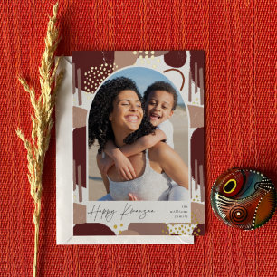 Tarjeta Festiva Con Relieve Metalizado Boho Arch Foto vertical Kwanzaa