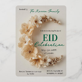 Tarjeta Festiva Con Relieve Metalizado Boho Floral 3D Crescent Eid Party Invitation 