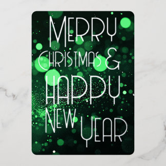 Tarjeta Festiva Con Relieve Metalizado Bokeh Blizzard Feliz Navidad y Feliz Año Nuevo