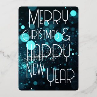 Tarjeta Festiva Con Relieve Metalizado Bokeh Blizzard Feliz Navidad y Feliz Año Nuevo