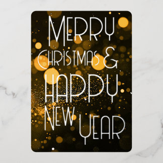 Tarjeta Festiva Con Relieve Metalizado Bokeh Blizzard Feliz Navidad y Feliz Año Nuevo