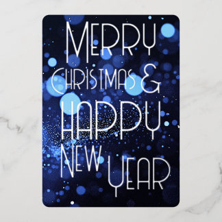 Tarjeta Festiva Con Relieve Metalizado Bokeh Blizzard Feliz Navidad y Feliz Año Nuevo