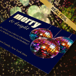 Tarjeta Festiva Con Relieve Metalizado Bola de discoteca alegre y brillante 