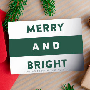 Tarjeta Festiva Con Relieve Metalizado Bold Real Silver Modern Stripes Merry and Bright