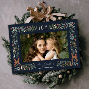 Tarjeta Festiva Con Relieve Metalizado Bonito Frame Little Deer Navidades de fotografía