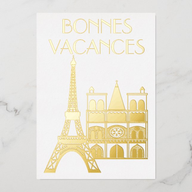 Tarjeta Festiva Con Relieve Metalizado Bonnes Vacances (Anverso)