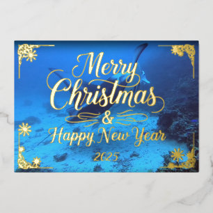 Tarjeta Festiva Con Relieve Metalizado Bora Bora Manta Feliz Navidad con poema, oro