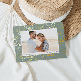 Tarjeta Festiva Con Relieve Metalizado Borde coral oceánico | Foto horizontal