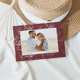 Tarjeta Festiva Con Relieve Metalizado Borde coral oceánico | Foto horizontal