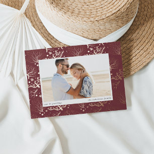 Tarjeta Festiva Con Relieve Metalizado Borde coral oceánico   Foto horizontal