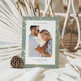 Tarjeta Festiva Con Relieve Metalizado Borde coral oceánico | Foto vertical