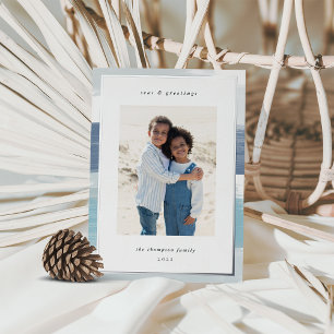 Tarjeta Festiva Con Relieve Metalizado Borde de banda costera   Navidades Photo Silver