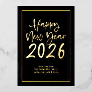 Tarjeta Festiva Con Relieve Metalizado Borde de guiones Feliz Año Nuevo 2025 Foto Negra