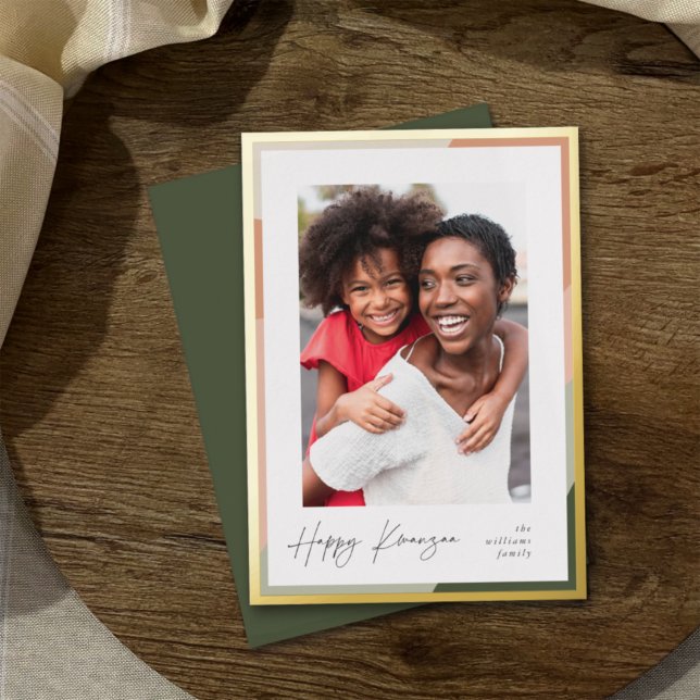 Tarjeta Festiva Con Relieve Metalizado Borde dorado | Foto vertical Kwanzaa (Subido por el creador)