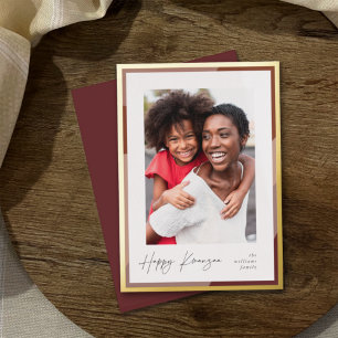 Tarjeta Festiva Con Relieve Metalizado Borde dorado   Foto vertical Kwanzaa