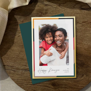 Tarjeta Festiva Con Relieve Metalizado Borde dorado Foto vertical Kwanzaa
