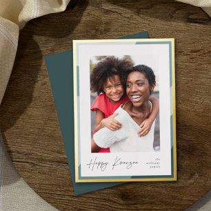 Tarjeta Festiva Con Relieve Metalizado Borde dorado   Foto vertical Kwanzaa