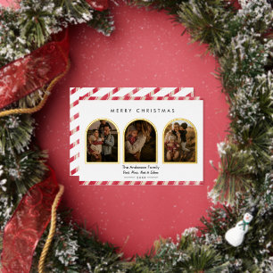Tarjeta Festiva Con Relieve Metalizado Borde Moderno Tarjeta de Navidad con Foto de 3 Arc