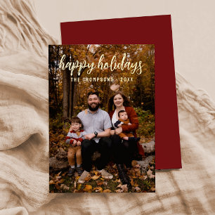 Tarjeta Festiva Con Relieve Metalizado Borgona Letra Simple "Felices Fiestas" Fotografía