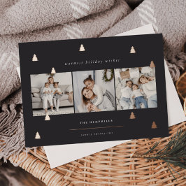 Tarjeta Festiva Con Relieve Metalizado Bosque dorado | Collage de fotos de Navidades eleg