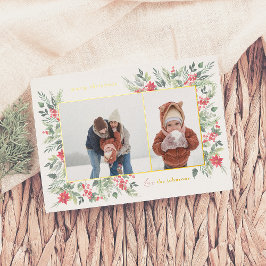 Tarjeta Festiva Con Relieve Metalizado Botánicos brillantes de invierno y Navidades Holly