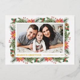 Tarjeta Festiva Con Relieve Metalizado Botánicos de Acuarela de Invierno Saludos de Tempo