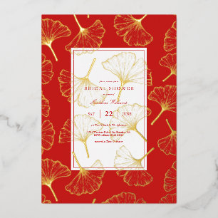Tarjeta Festiva Con Relieve Metalizado BRIDAL SHOWER Ginkgo Leaf