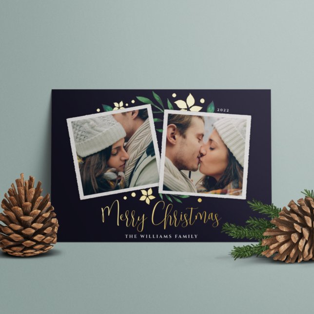 Tarjeta Festiva Con Relieve Metalizado Bright Boughs | Two Photo (Subido por el creador)