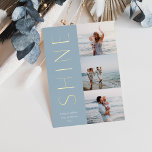 Tarjeta Festiva Con Relieve Metalizado Brilla | Hanukkah de 3 Collages de fotos modernos<br><div class="desc">Una moda y elegante diseño de tarjeta Hanukkah con tres fotos alineadas a la derecha en un diseño vertical. "Brilla" aparece junto a tu foto en Relieve metalizado de oro moderno. Personalice con su nombre de familia y el saludo de su personalizado Hanukkah debajo para el toque final perfecto a...</div>