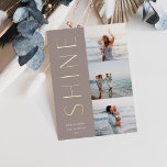 Tarjeta Festiva Con Relieve Metalizado Brilla | Hanukkah de 3 Collages de fotos modernos<br><div class="desc">Una moda y elegante diseño de tarjeta Hanukkah con tres fotos alineadas a la derecha en un diseño vertical. "Brilla" aparece junto a tu foto en Relieve metalizado de oro moderno. Personalice con su nombre de familia y el saludo de su personalizado Hanukkah debajo para el toque final perfecto a...</div>