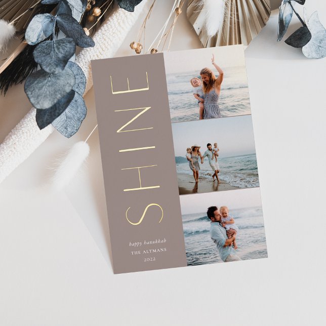 Tarjeta Festiva Con Relieve Metalizado Brilla | Hanukkah de 3 Collages de fotos modernos (Subido por el creador)