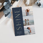 Tarjeta Festiva Con Relieve Metalizado Brilla | Hanukkah de 3 Collages de fotos modernos<br><div class="desc">Una moda y elegante diseño de tarjeta Hanukkah con tres fotos alineadas a la derecha en un diseño vertical. "Brilla" aparece junto a tu foto en Relieve metalizado de oro moderno. Personalice con su nombre de familia y el saludo de su personalizado Hanukkah debajo para el toque final perfecto a...</div>