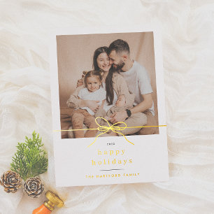 Tarjeta Festiva Con Relieve Metalizado Brillantes Felices Fiestas Mínimas Navidades Bow F