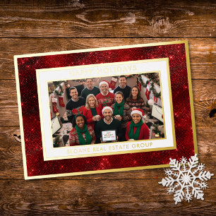 Tarjeta Festiva Con Relieve Metalizado Brillo Festivo Rojo Felices Fiestas Foto Hoja de E