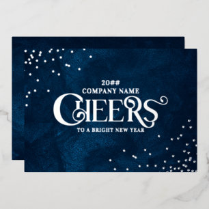 Tarjeta Festiva Con Relieve Metalizado Brindis de Navidad y Año Nuevo Azul Medianoche Ele