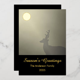 Tarjeta Festiva Con Relieve Metalizado Buck in Moonlight Scene Season's Greeting Foil