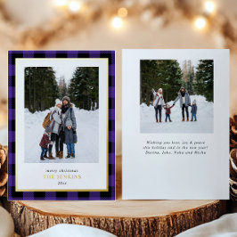 Tarjeta Festiva Con Relieve Metalizado Búfalo morado moderno Navidades dos fotos