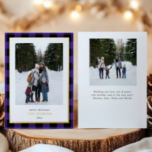 Tarjeta Festiva Con Relieve Metalizado Búfalo morado moderno Navidades dos fotos