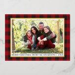 Tarjeta Festiva Con Relieve Metalizado Búfalo Rojo Jugado Feliz Navidad Foto Oro<br><div class="desc">Búfalo Rojo Rústico Tocado Feliz Navidad Familia Tarjeta de vacaciones - Marco de Relieve metalizado dorado</div>