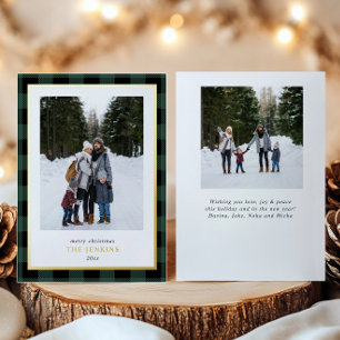 Tarjeta Festiva Con Relieve Metalizado Búfalo verde moderno Navidad dos fotos