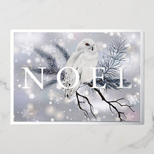Tarjeta Festiva Con Relieve Metalizado búho nevado NOEL Navidad personalizada