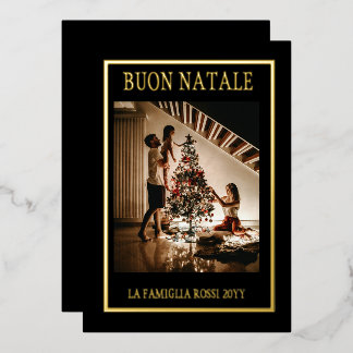 Tarjeta Festiva Con Relieve Metalizado Buon Natale Black & Gold Simple Moderno Photo