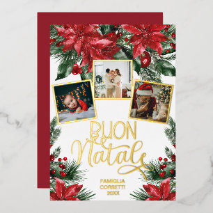 Tarjeta Festiva Con Relieve Metalizado Buon Natale Colaje de Fotos de Navidad Italiano Do