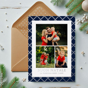 Tarjeta Festiva Con Relieve Metalizado Buon Natale Collage de fotos Blue Check